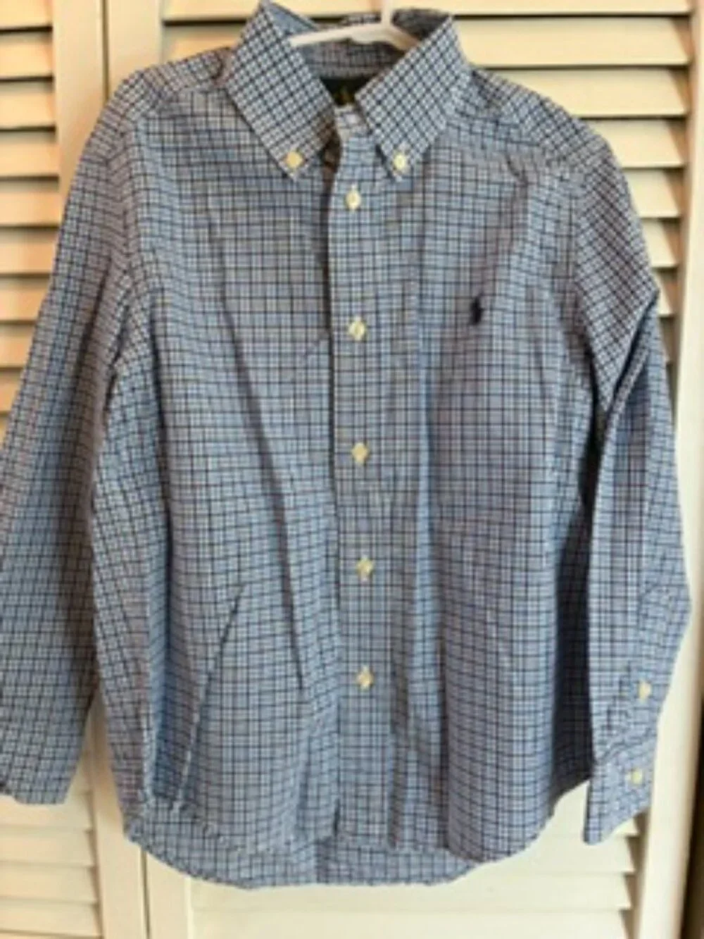 Ralph Lauren Navy Plaid Long Sleeve Button Down Dress Shirt Size 5